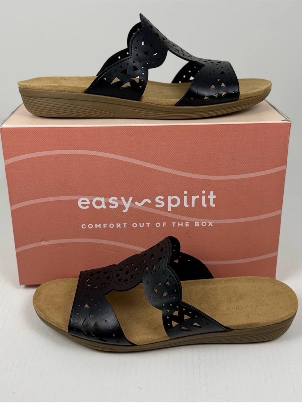 Easy Spirit Women's Brixton 3 Black Comfort Slip-On Sandals Size 12 M NWOB
